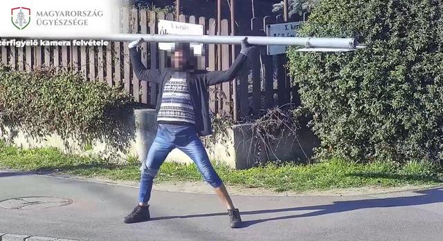 Téboly: kitépte a földből a KRESZ táblát, majd tombolni kezdett vele - videó