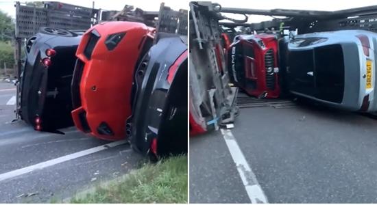 Egymillió eurós kárt hozott össze egy szuperautókkal felborult tréler