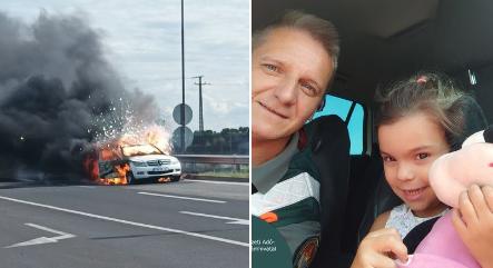 Kigyulladt egy család autója az M1-esen, két kisgyermek ült benne