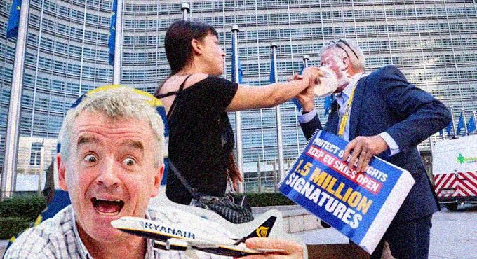 Tortával dobták fejen a Ryanair vezérigazgatóját Brüsszelben, mire ő…