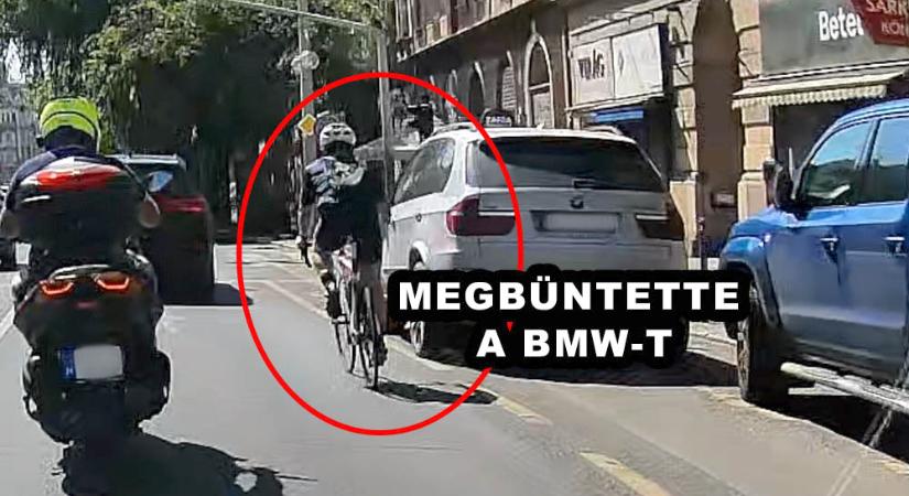 VIDEÓ: Elégtételt vett a kerékpáros. Megbüntette a BMW-t