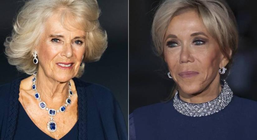 Ki volt a csinosabb? Kamilla királyné és a francia first lady is kék estélyiben bálozott a Versailles-i kastélyban