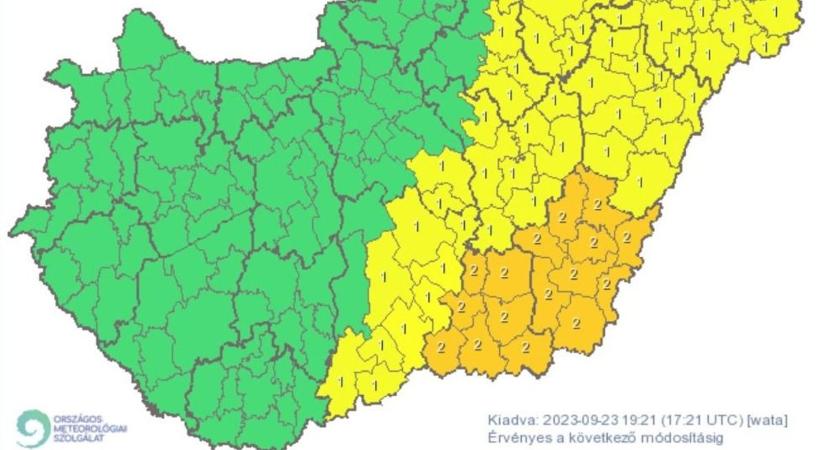 Narancsfokú riasztást adtak ki Békés vármegye térségeire