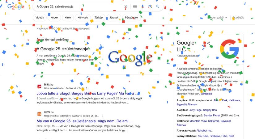 Ma ünnepli 25. születésnapját a Google