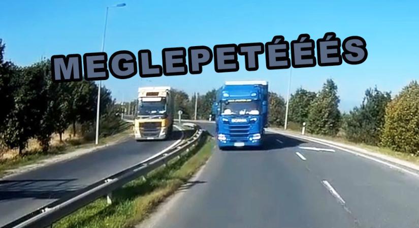 VIDEÓ: Amikor egy Scania jön veled szembe, mert a sofőr benézte: Na az nem egészséges! Egy opelesnek is sikerült forgalommal szemben száguldani