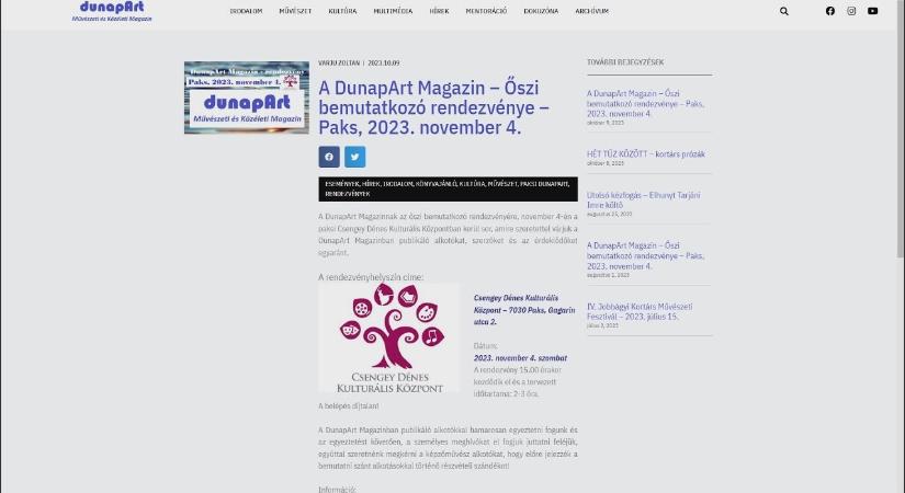 Pakson tartja őszi bemutatkozó rendezvényét a DunapArt Magazin