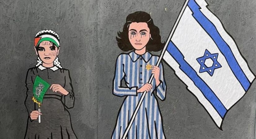 Izrael-ellenes vandálok áldozatául esett egy Anne Frank falfestmény Milánóban