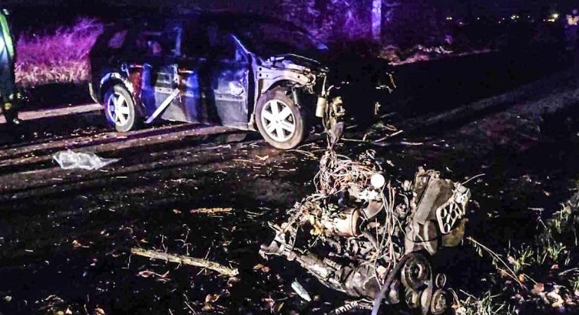 Kiszakadt a motor a Renaultból, amelyik egy fának ütközött Soroksáron – helyszíni fotók