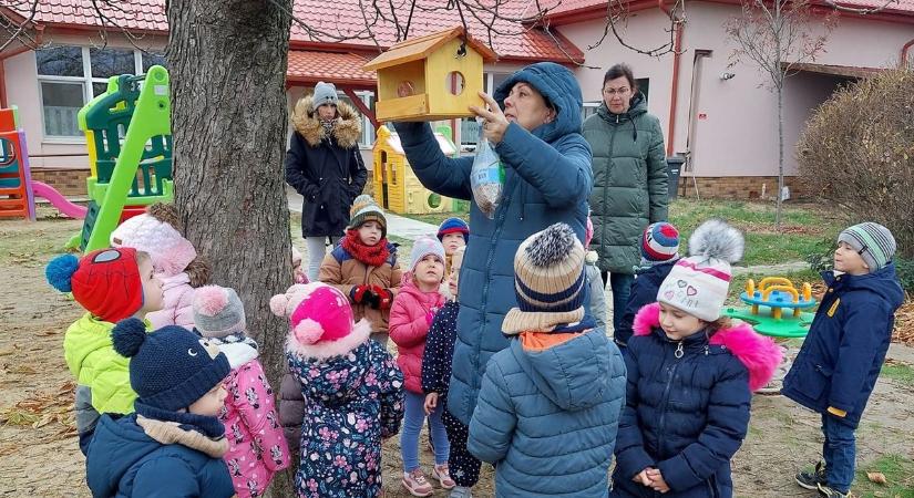 Madáretetőt helyeztek ki a tiszasasi ovisok
