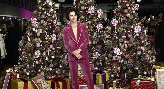 Timothée Chalamet pink bársonyzakóban idézte Willy Wonkát