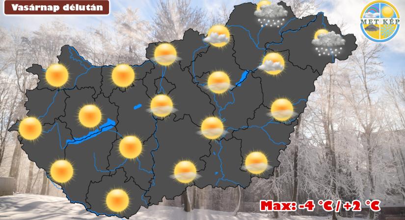 Vasárnap már több lesz a napsütés, de északkeleten még eshet a hó