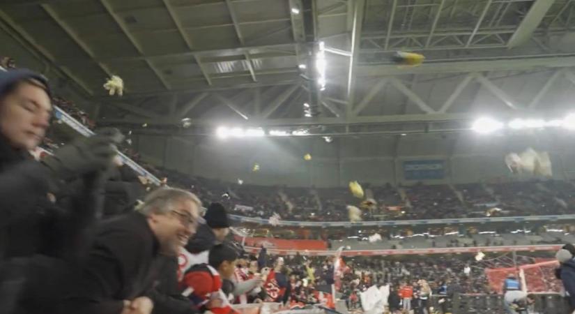 Több száz plüssmackót dobáltak be a focipályára a szurkolók - videó