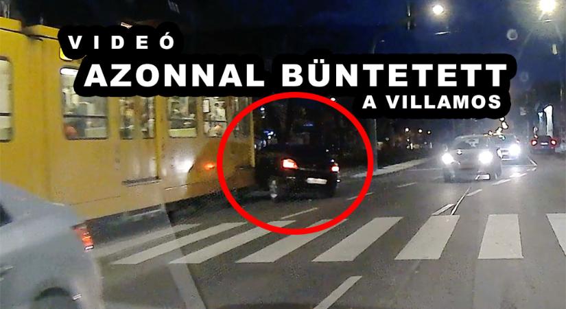 Videón, ahogy a villamos elé kanyarodik az Opel, mert a piros lámpát nem vette figyelembe a sofőr