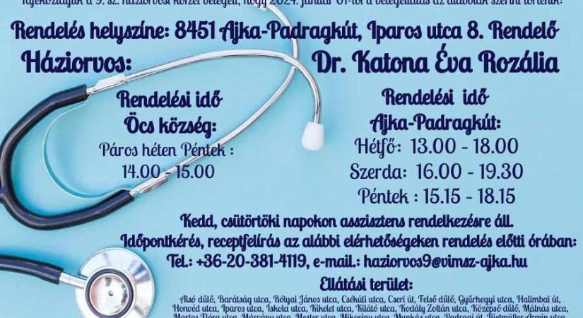 Padragkút háziorvosi rendelési idő, helyszín változás