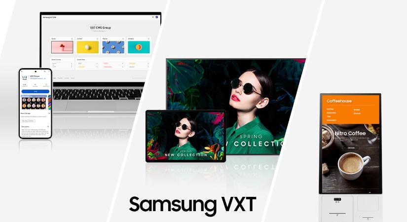 A Samsung átfogó, felhőalapú VXT felülete a digitális kijelzőkhöz kínál hatékony tartalom- és eszközkezelést