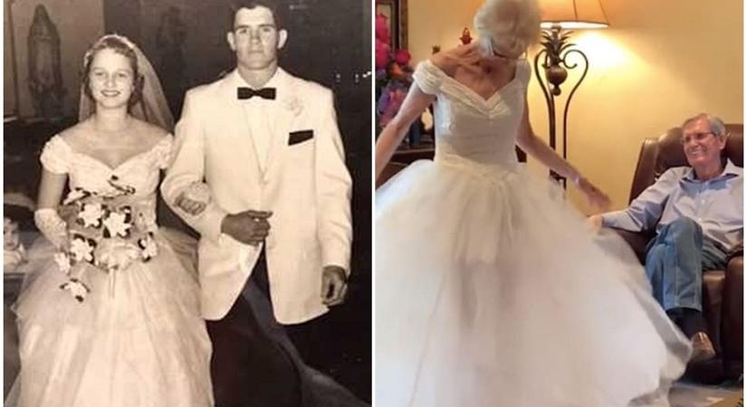 60 évvel később felvette a nagyi a menyasszonyi ruháját és a nagypapa nem bírta levenni róla a szemét