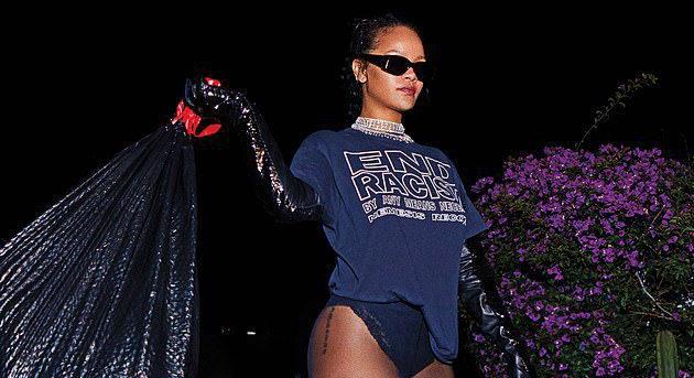 Rihanna pécsi kesztyűben markolja a szemeteszsákokat