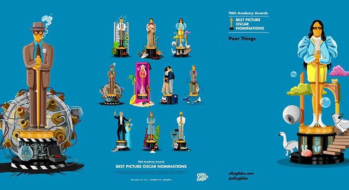 A legjobb film kategória jelöltjei Oscar szobrokként megjelenítve – képek
