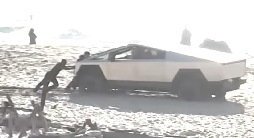 Túl nagy falatnak bizonyult a strand egy Tesla Cybertrucknak – Videó