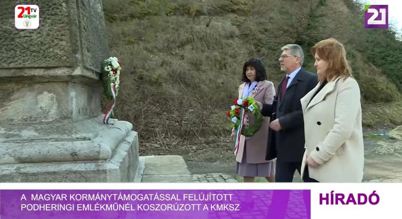 A magyar kormánytámogatással felújított Podheringi emlékműnél koszorúzott a KMKSZ (videó)