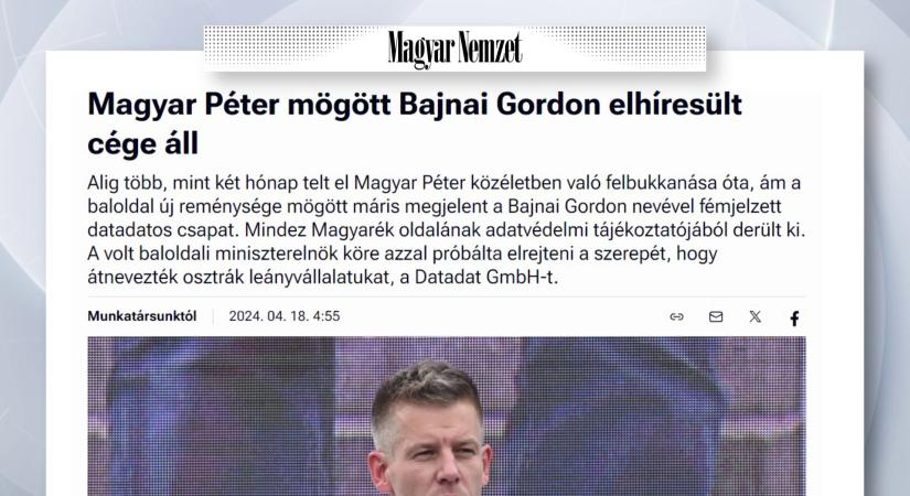 A Magyar Nemzet szerint Bajnai Gordonék igyekeztek elrejteni a DatAdat nevet Magyar Péter mögött  videó