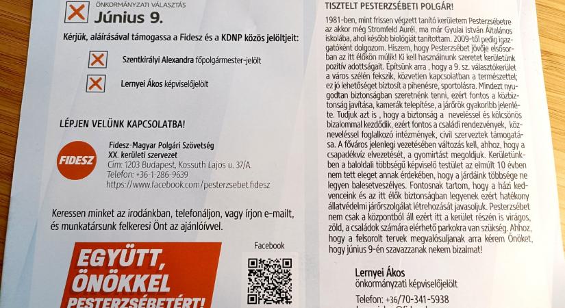 Helyesírási hibákkal teli szórólappal kampányol a Fidesz pesterzsébeti jelöltje, pedig iskolaigazgató