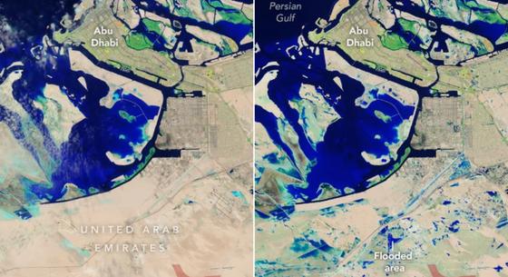 Műholdképeken látszik igazán, milyen özönvíz borította be Dubajt és Abu-Dzabit