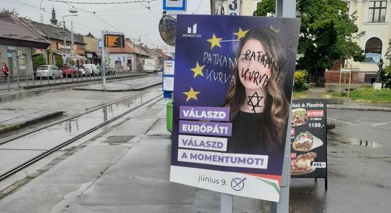 Dávid-csillagot és trágár szavakat festettek Donáth Anna egyik budapesti plakátjára