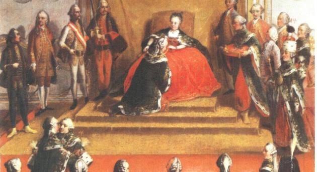 Magyar viseletet öltött Mária Terézia a Szent István-rend első adományozásakor