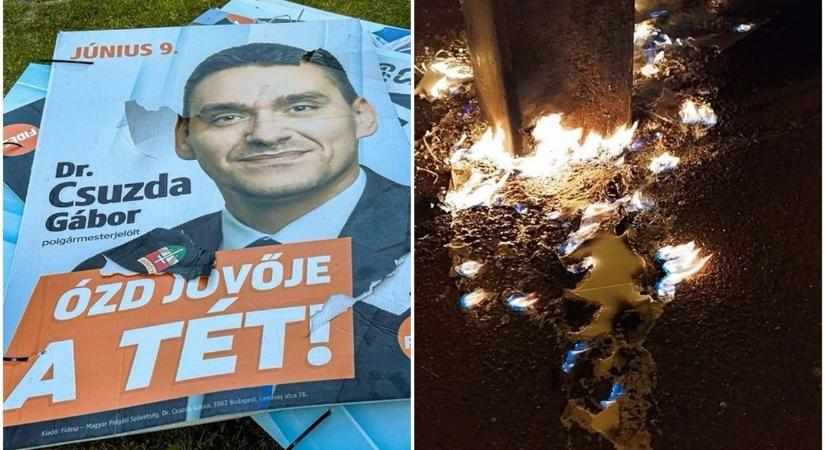 Leszaggatták és felgyújtották a Fidesz-KDNP plakátjait Ózdon