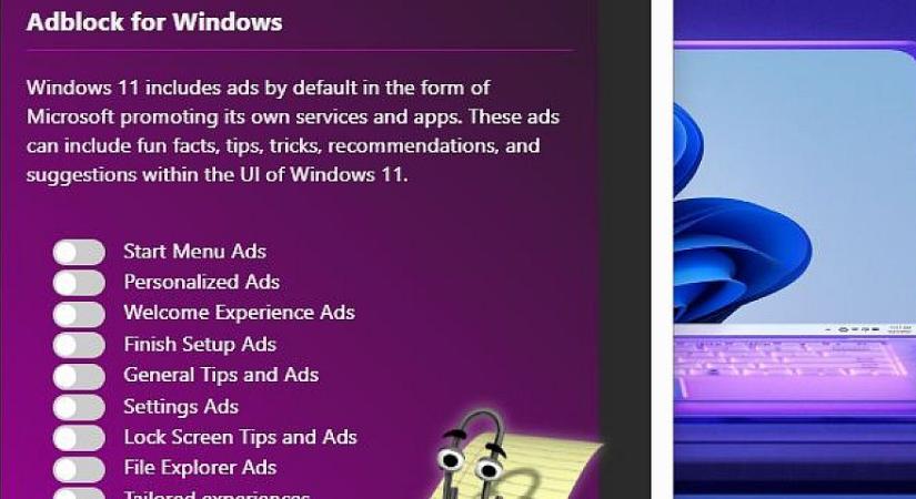 Itt a segédprogram, ami kiirtja az összes reklámot a Windows-ból