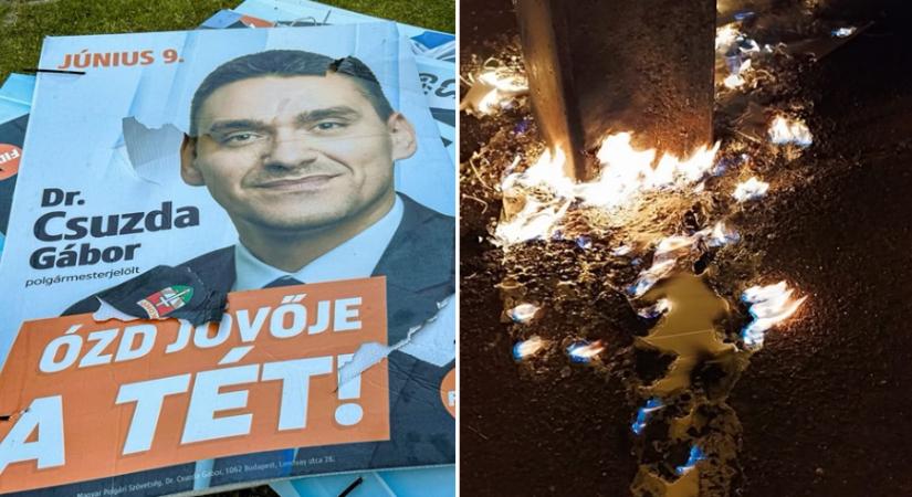 Leszaggatták és felgyújtották a Fidesz-plakátokat Ózdon