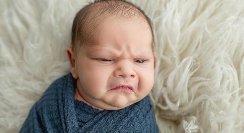 Világfájdalommal az arcán reagált az újszülött-fotózásra a hétnapos baba