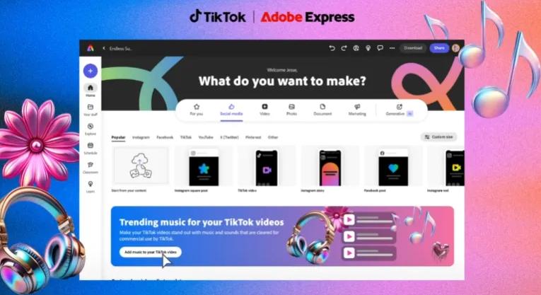 TikTok zenekönyvtár integráció az Adobe Expressben
