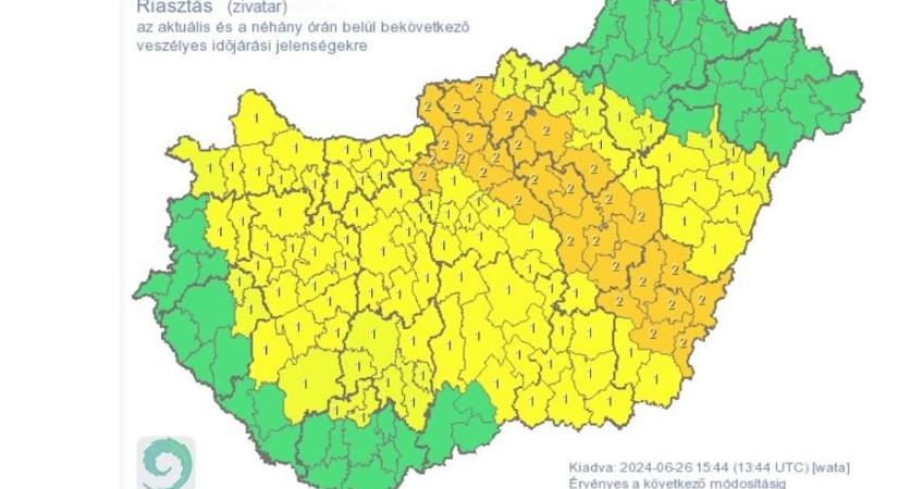 Narancssárga riasztást adtak ki Békés vármegye kistérségeire