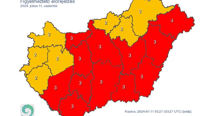 A legmagasabb fokozatú figyelmeztetés van érvényben a hőség miatt
