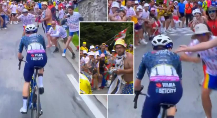 A Tour de France idiótája, aki csipszeszacskót nyomott Pogacar, majd Vingegaard arcába