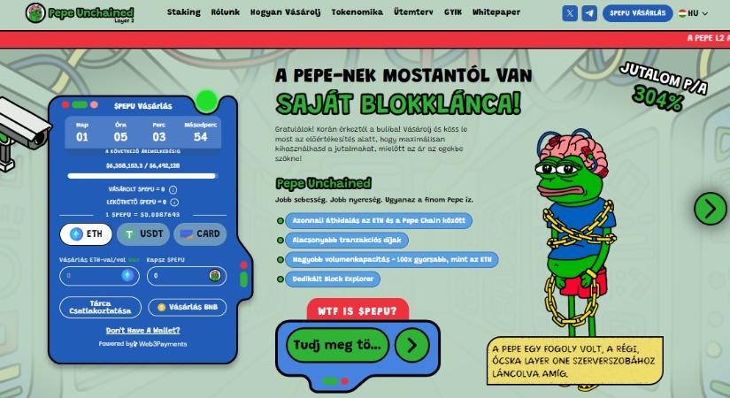 A Pepe Unchained előértékesítés 6,5 millióhoz közelít, egy bálna közel 200 000 dollárt fektetett be