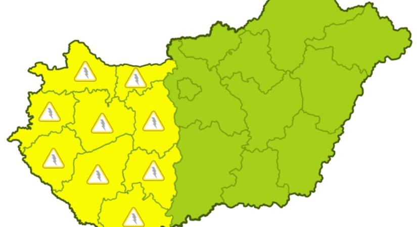 Zivatarok veszélyére figyelmeztetnek a Dunántúlon