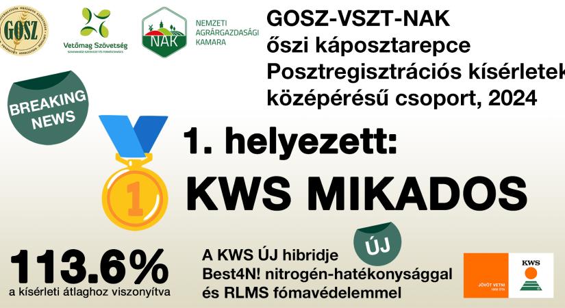 BREAKING NEWS! KWS repce hibrid a GOSZ-VSZT-NAK Posztregisztrációs kísérletek élén!