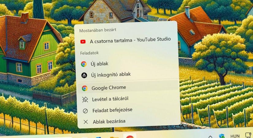 Feladat befejezése menüpont hozzáadása a Tálcához, Windows 11 alatt