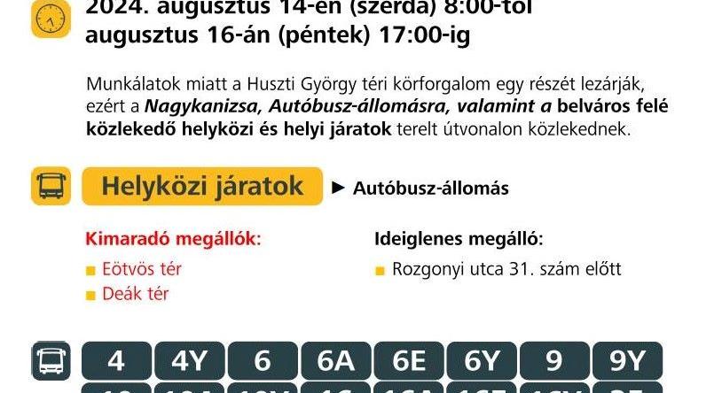 Forgalomkorlátozás lesz a kanizsai Huszti-téren