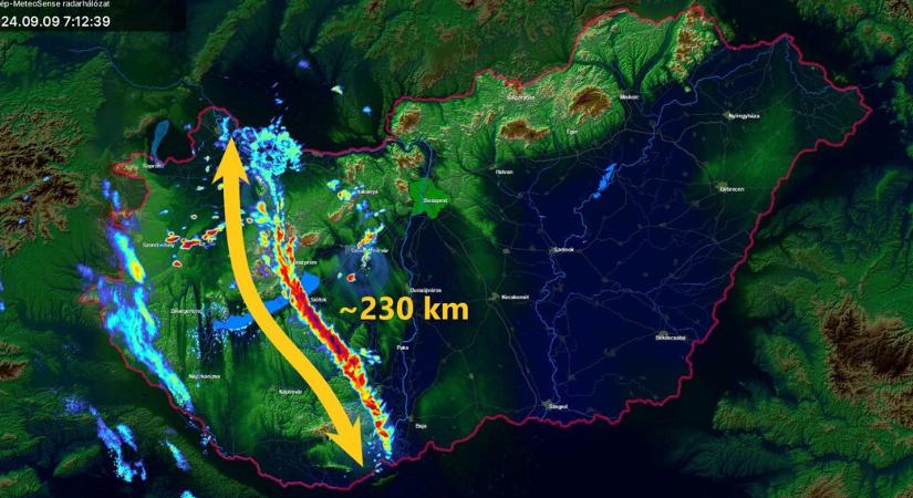 Időjárás:240 kilométer hosszú zivatarlánc húz el felettünk