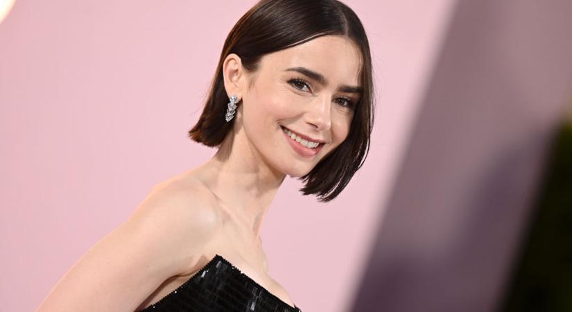 Lily Collins csillogó arany ruhában feszített az Emily Párizsban 4. évad 2. részének premierjén