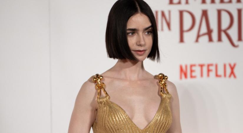 Lily Collins arany ruhában jelent meg az Emily Párizsban premierjén, csodásan nézett ki