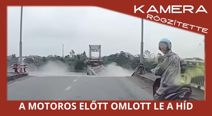 A motoros előtt szakadt le a híd. Egy teherautó a folyóba zuhant