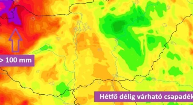 100 mm-nél is több eshet északnyugaton