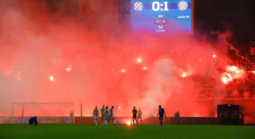 Káosz Zágrábban, rakétákat lőtt a Torcida a rangadón a pályára  videó