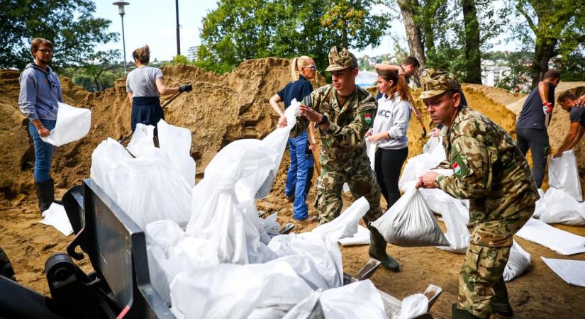 Fára akadt autó, honvédek a gáton – galéria