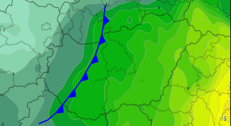 Jelentős lehűlés és csapadék kíséretében hidegfront vonul át felettünk